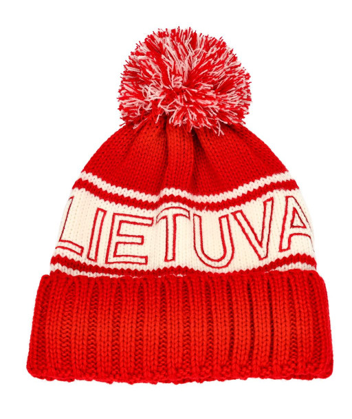 Raudona žieminė kepurė su užrašu LIETUVA